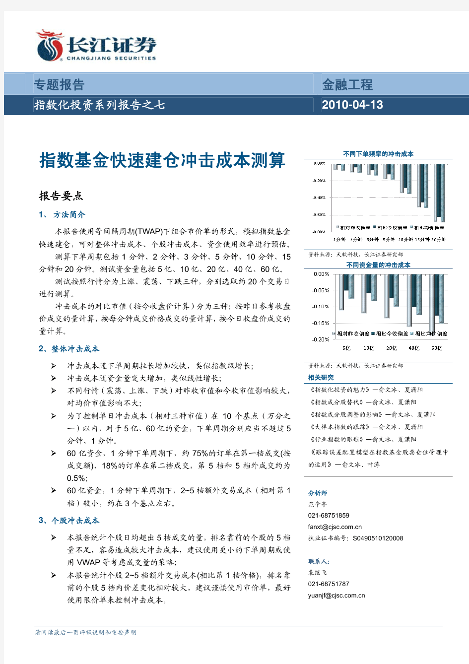 20110413-长江证券-指数化投资系列报告之七：指数基金快速建仓冲击成本测算