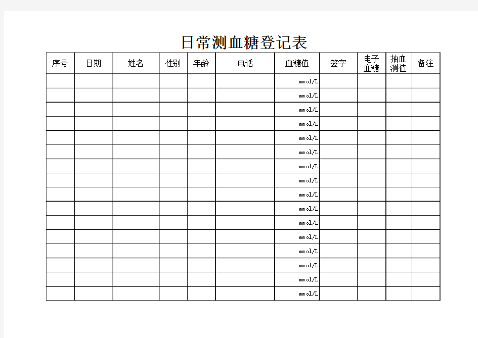 日常测血糖登记表 工作表