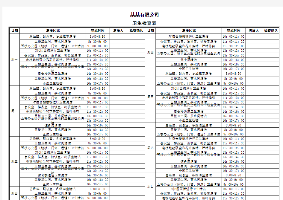 公司清洁工卫生检查表