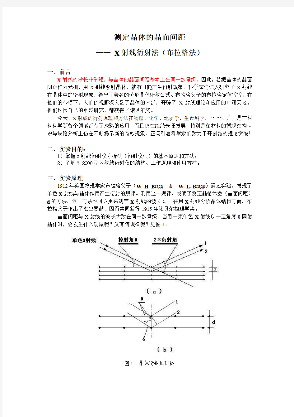 测定晶体的晶面间距