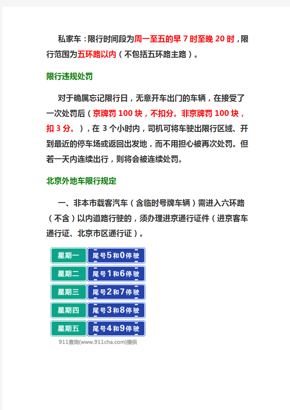 2015年最新北京限行规定