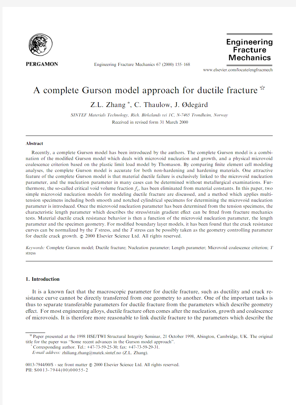 A complete Gurson model approach for ductile fracture