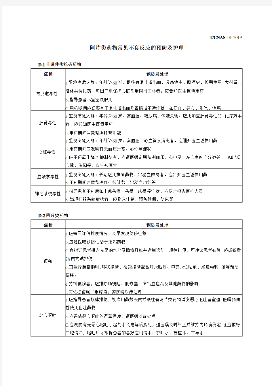 阿片类药物常见不良反应的预防及护理