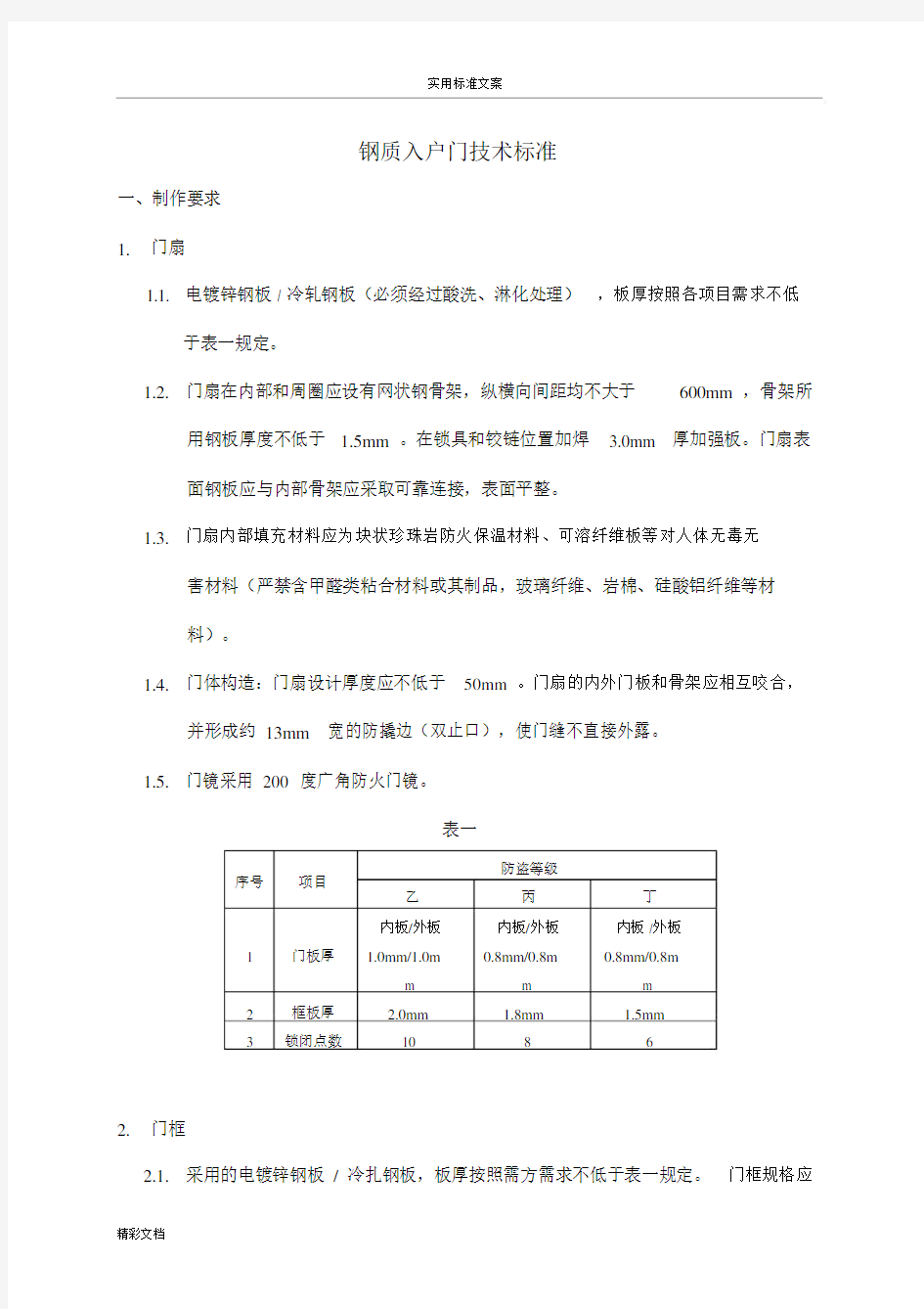 入户门技术实用实用标准地要求.doc