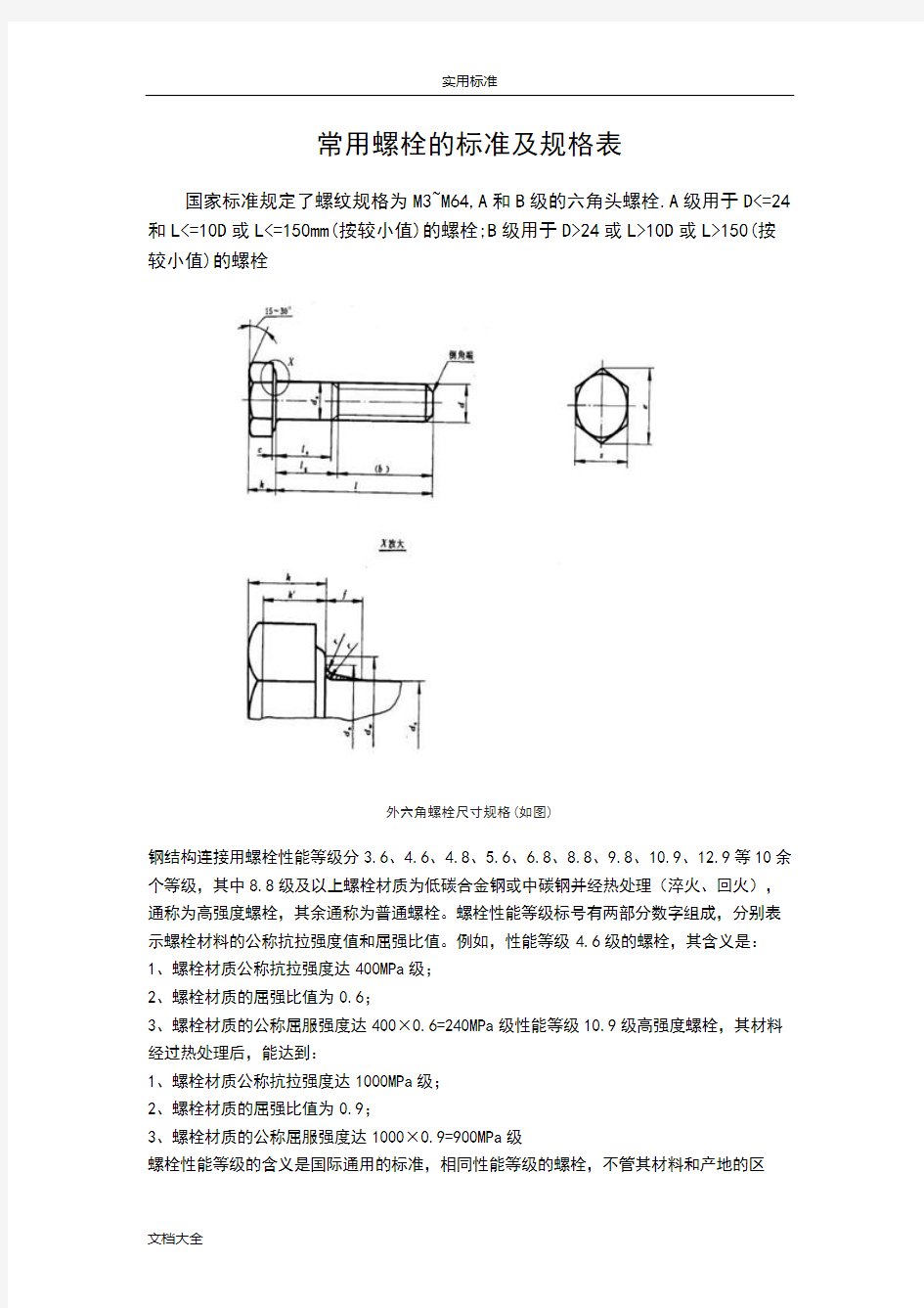 常用螺栓地实用标准及规格表