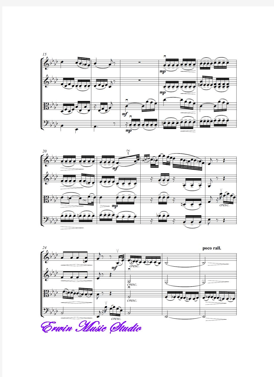 Score路德维希范贝多芬《慢板》选自悲怆奏鸣曲作品.13,弦乐四重奏总谱 分谱LudwigvanBeethoven,P