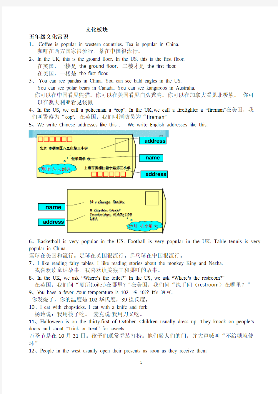 小升初英语文化常识整理