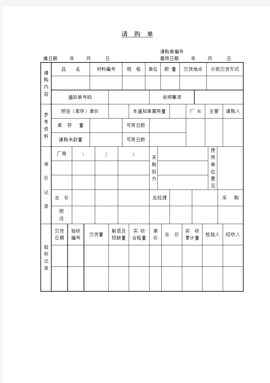 请购单表格格式