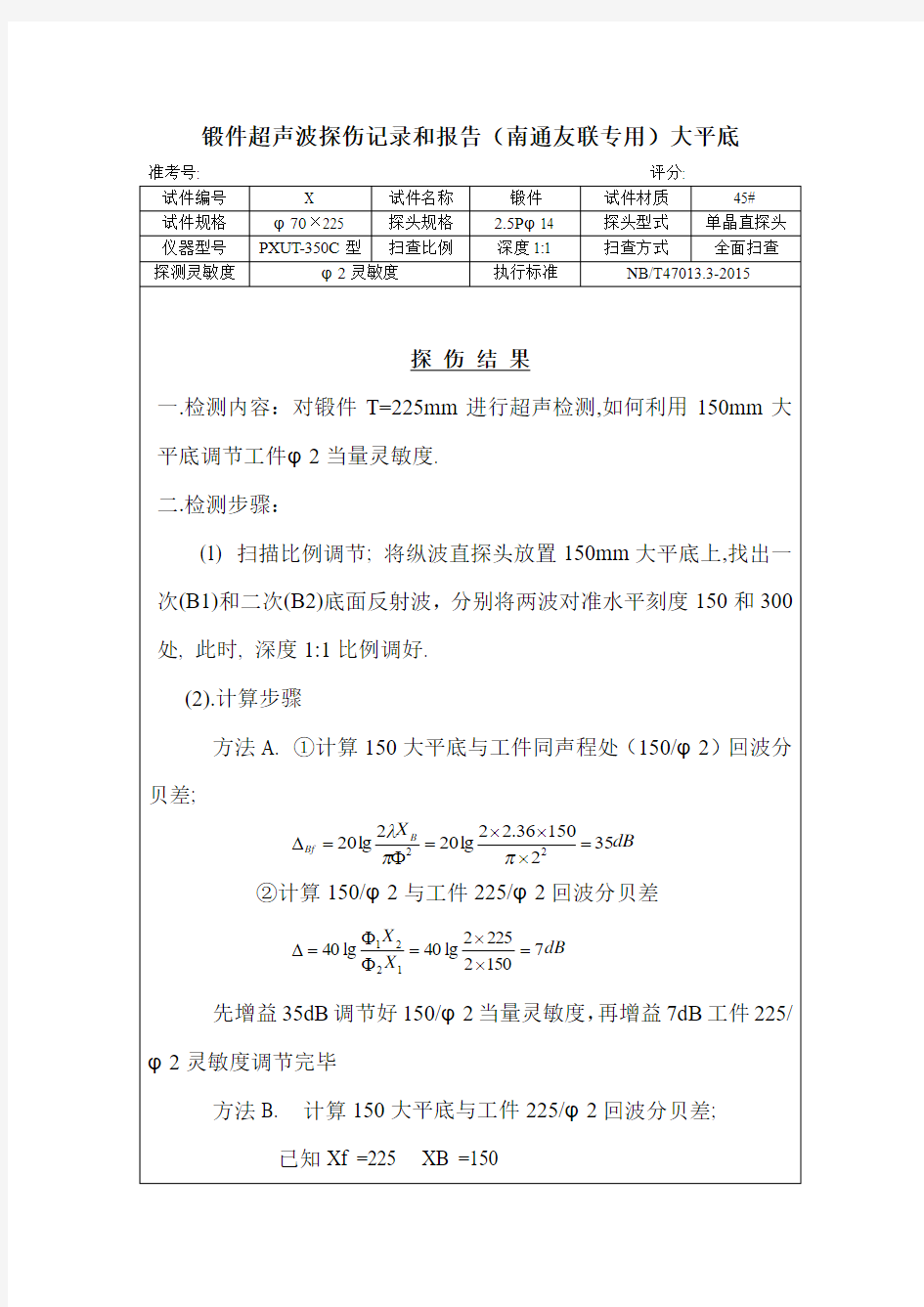 锻件超声波探伤记录报告(大平底)47013-友联