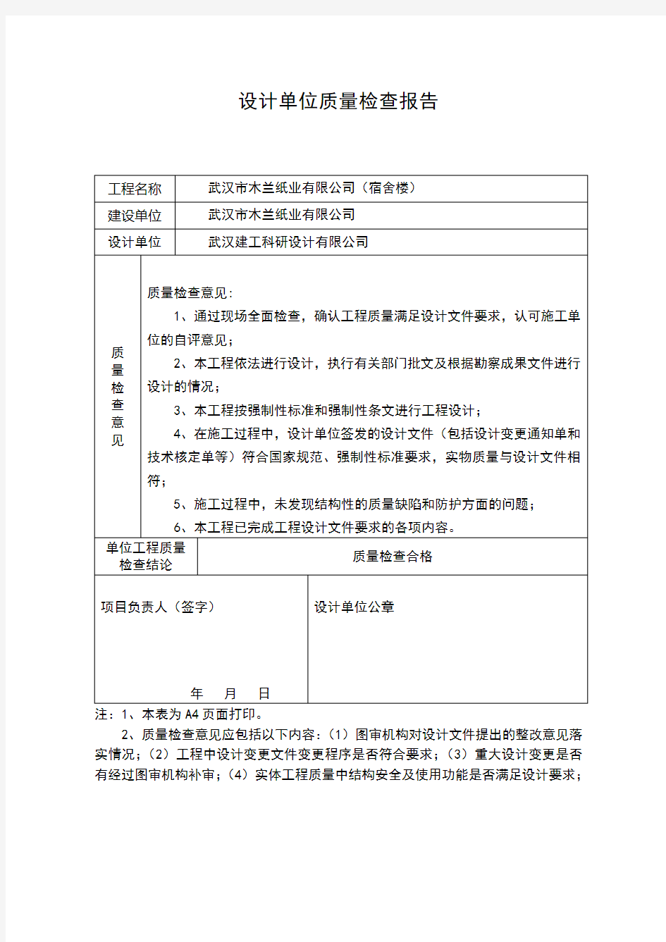 设计单位质量检查报告