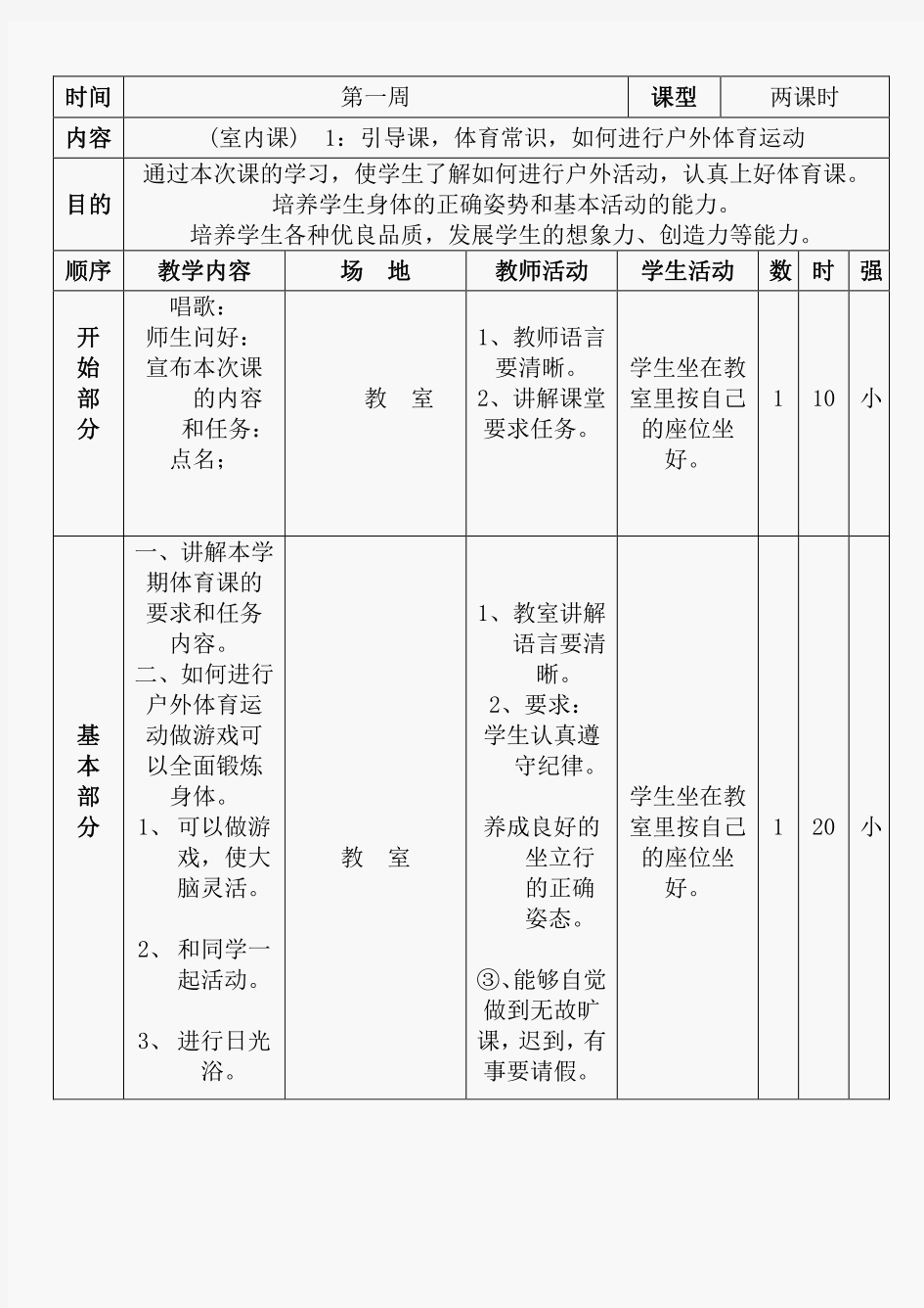 小学四年级下册体育教案(全册)