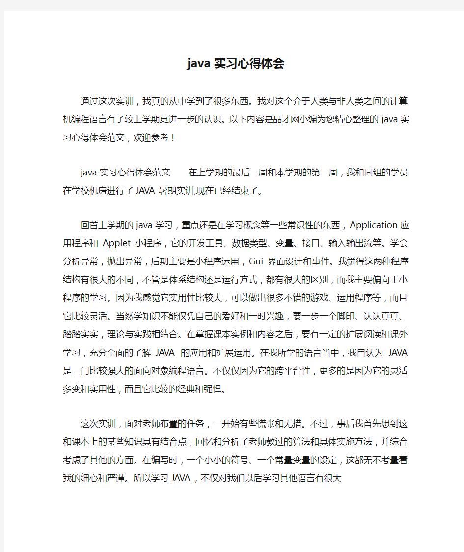 java实习心得体会