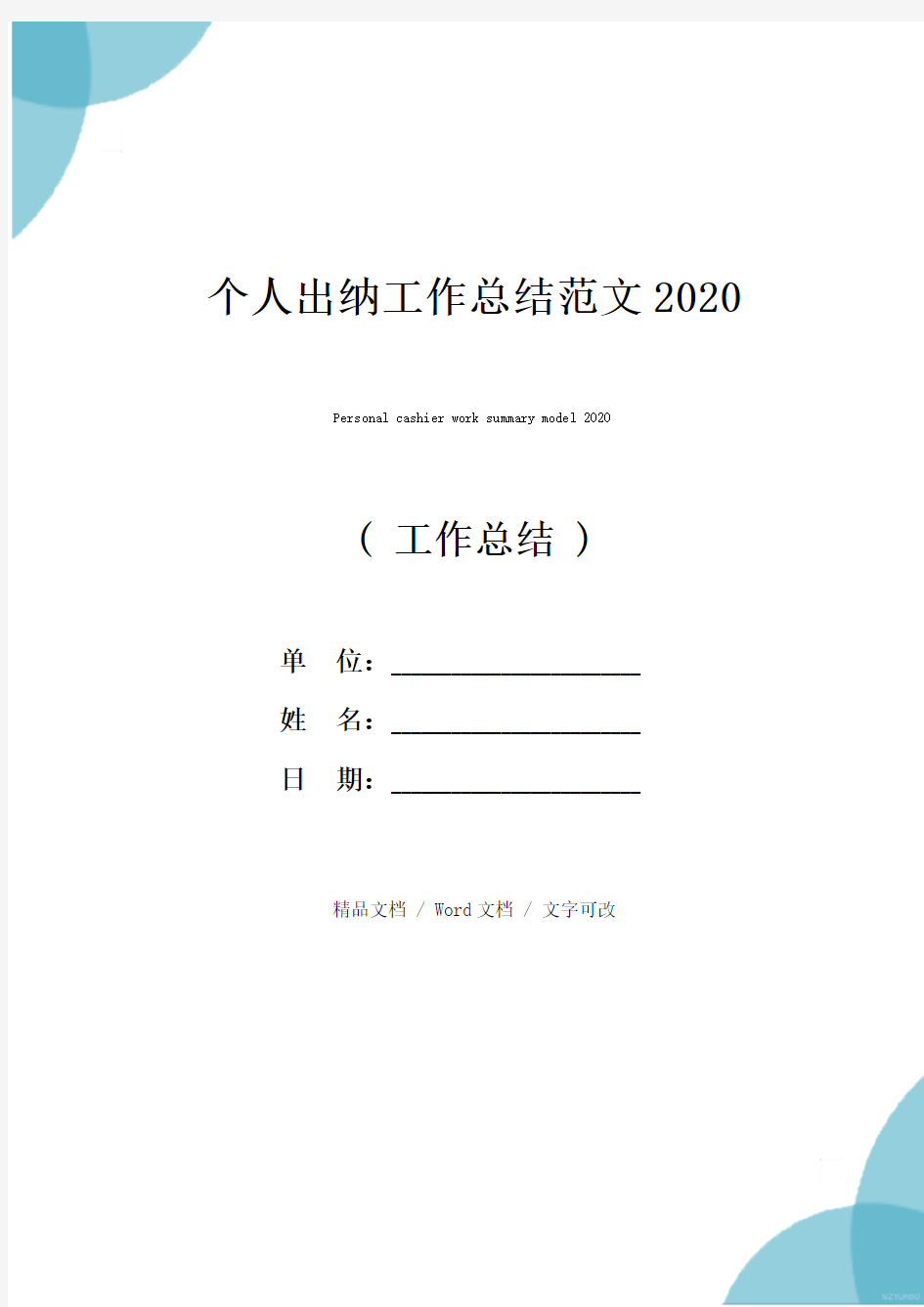 个人出纳工作总结范文2020