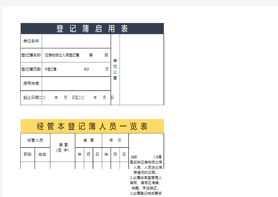 应急物资出入库登记表格模板