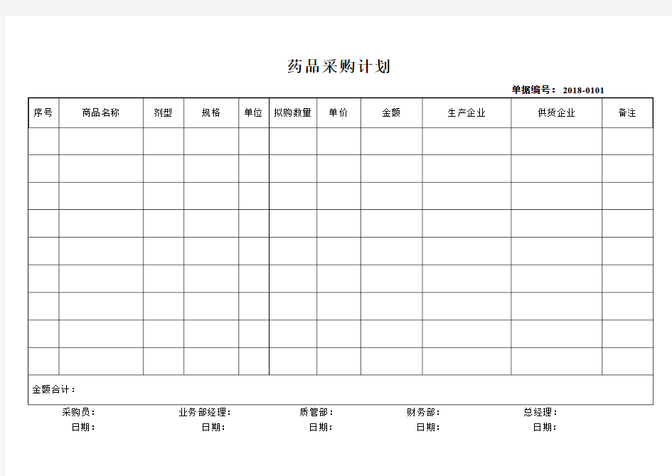 药品采购计划表