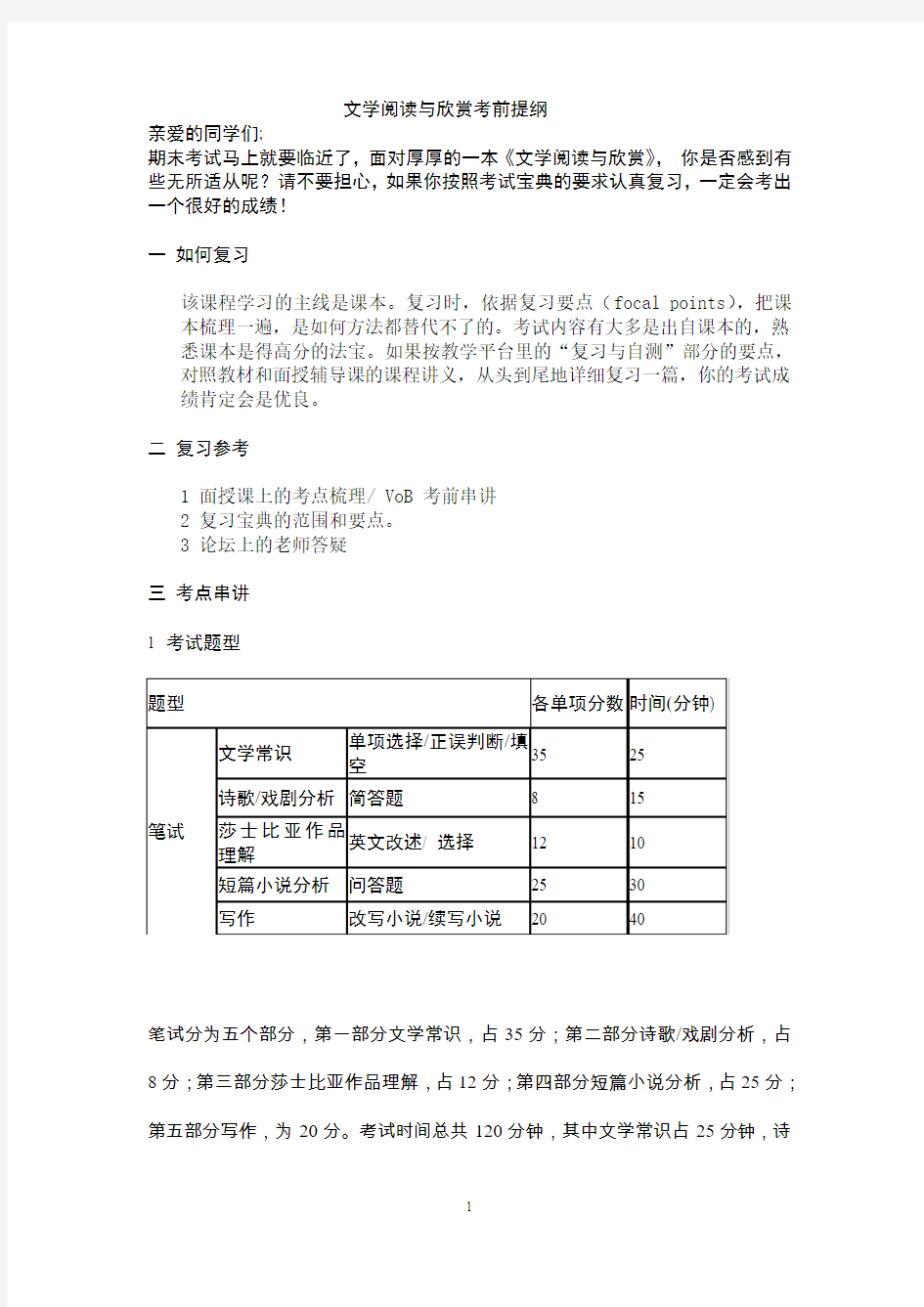 文学阅读与欣赏考前提纲汇总