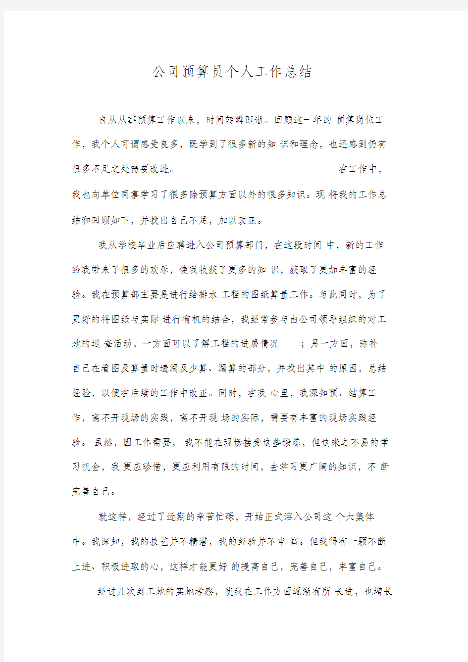 公司预算员个人工作总结