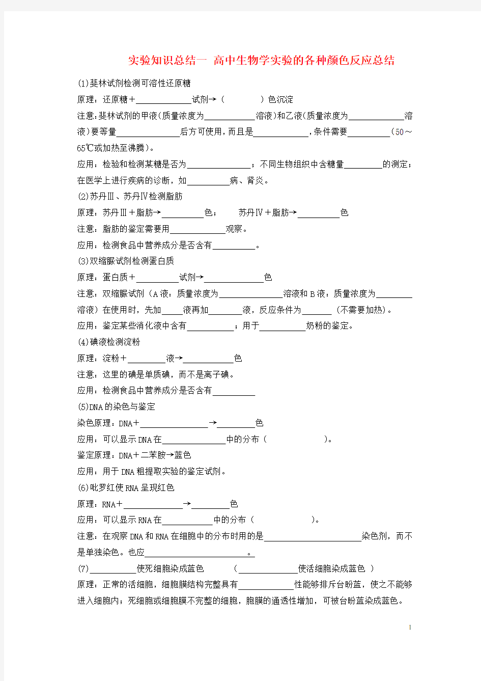 高考生物 高中生物学实验的各种颜色反应总结素材(1)