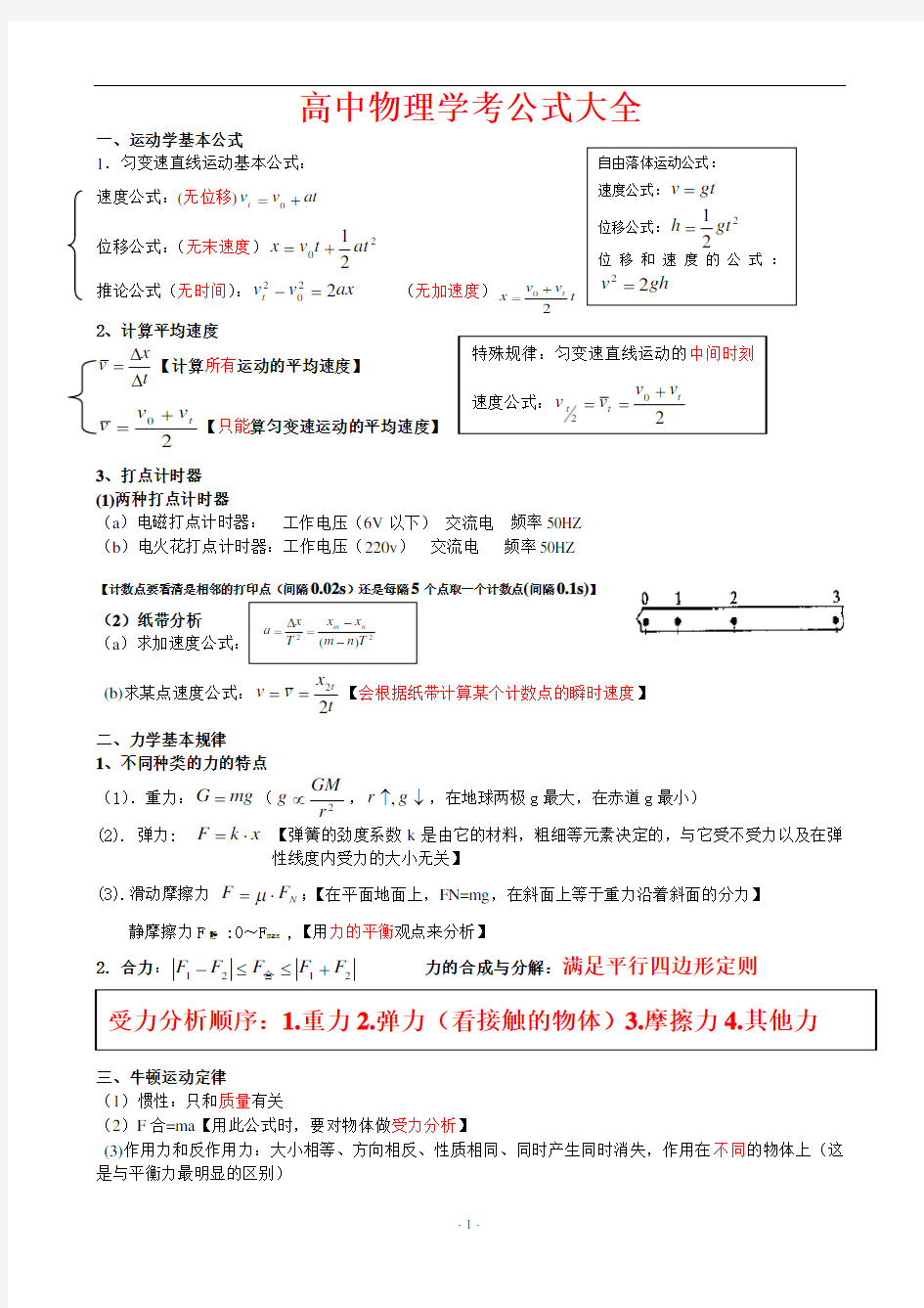 2017高中物理学考公式大全