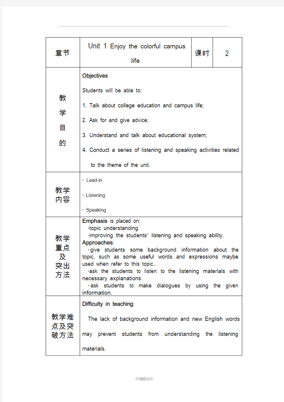 新视野大学英语视听说教程第三册教案