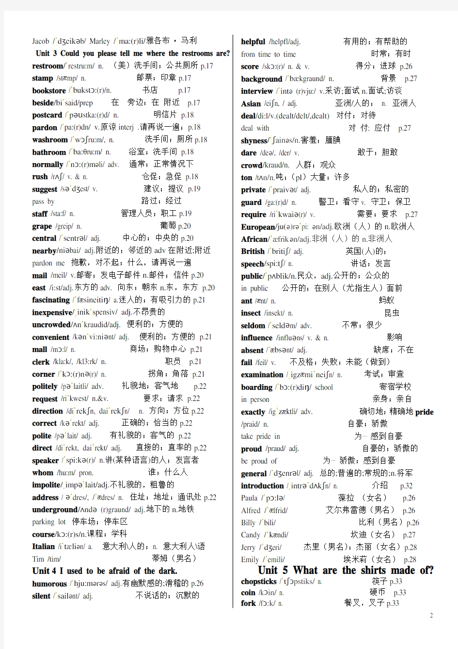 新人教版九年级英语全册各单元单词表(含音标)