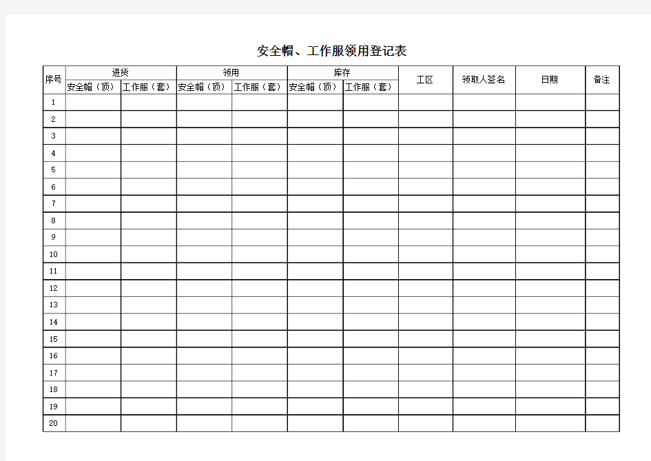 安全帽工作服领用登记表