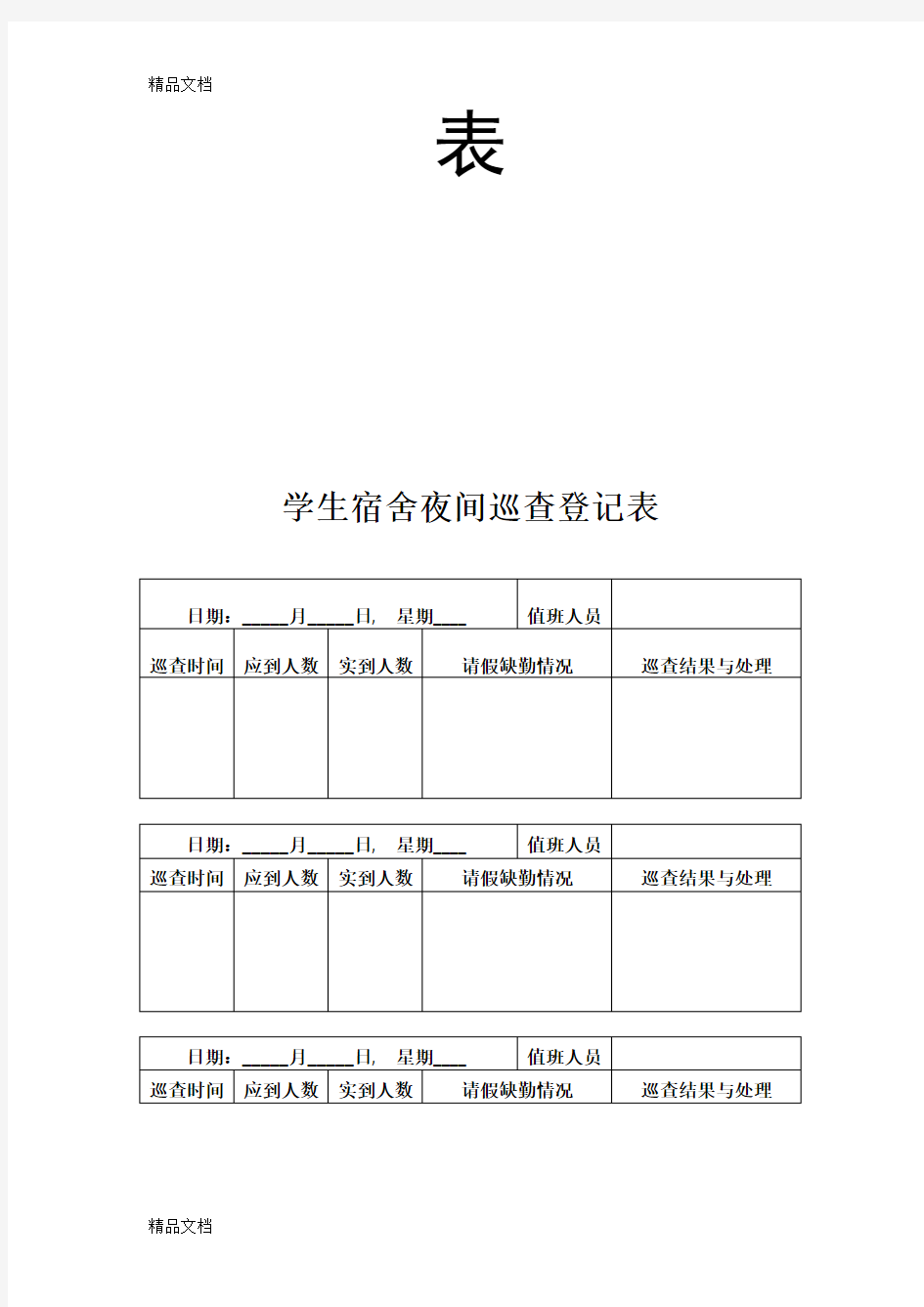 最新学生宿舍夜间巡查登记表