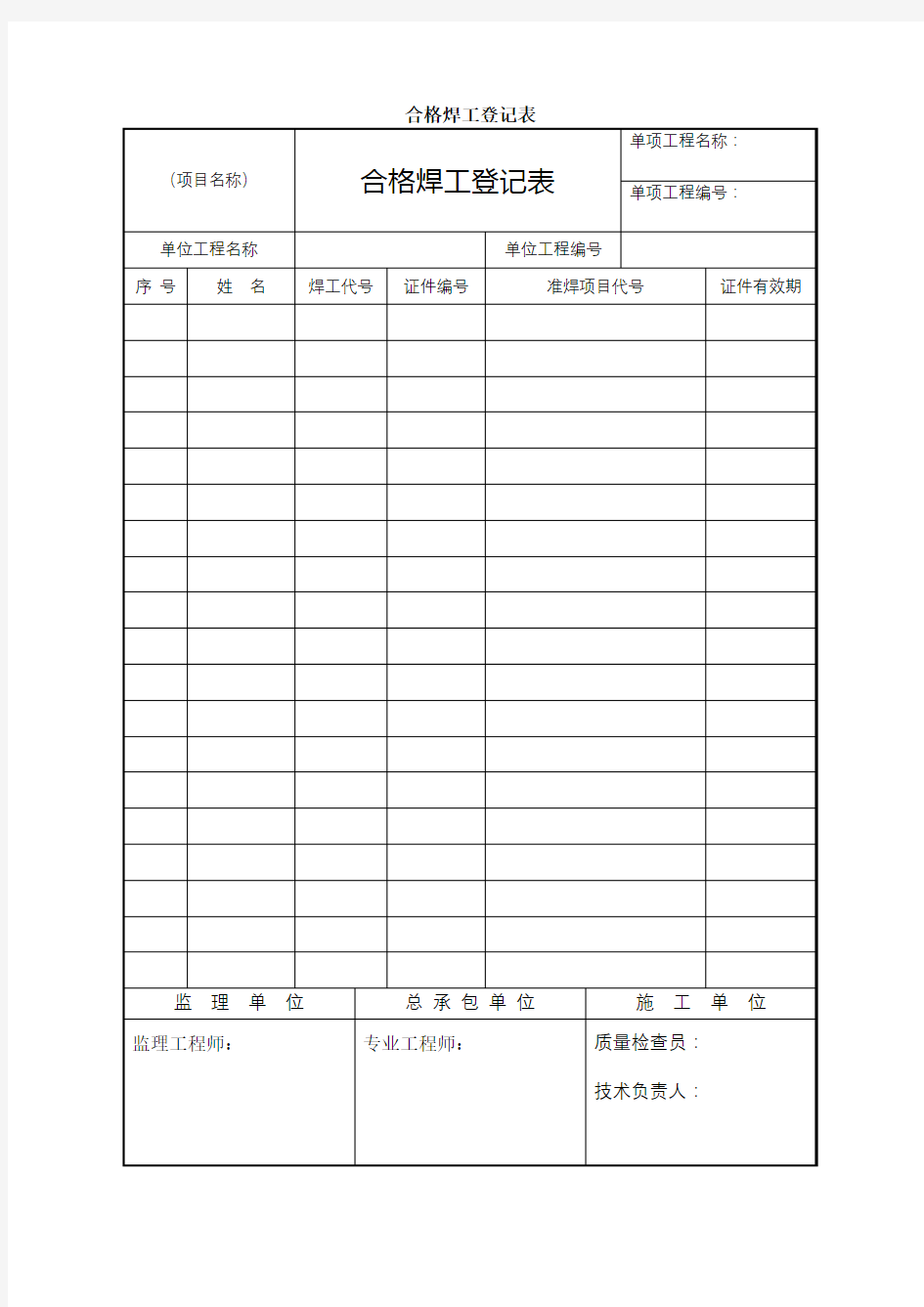 合格焊工登记表