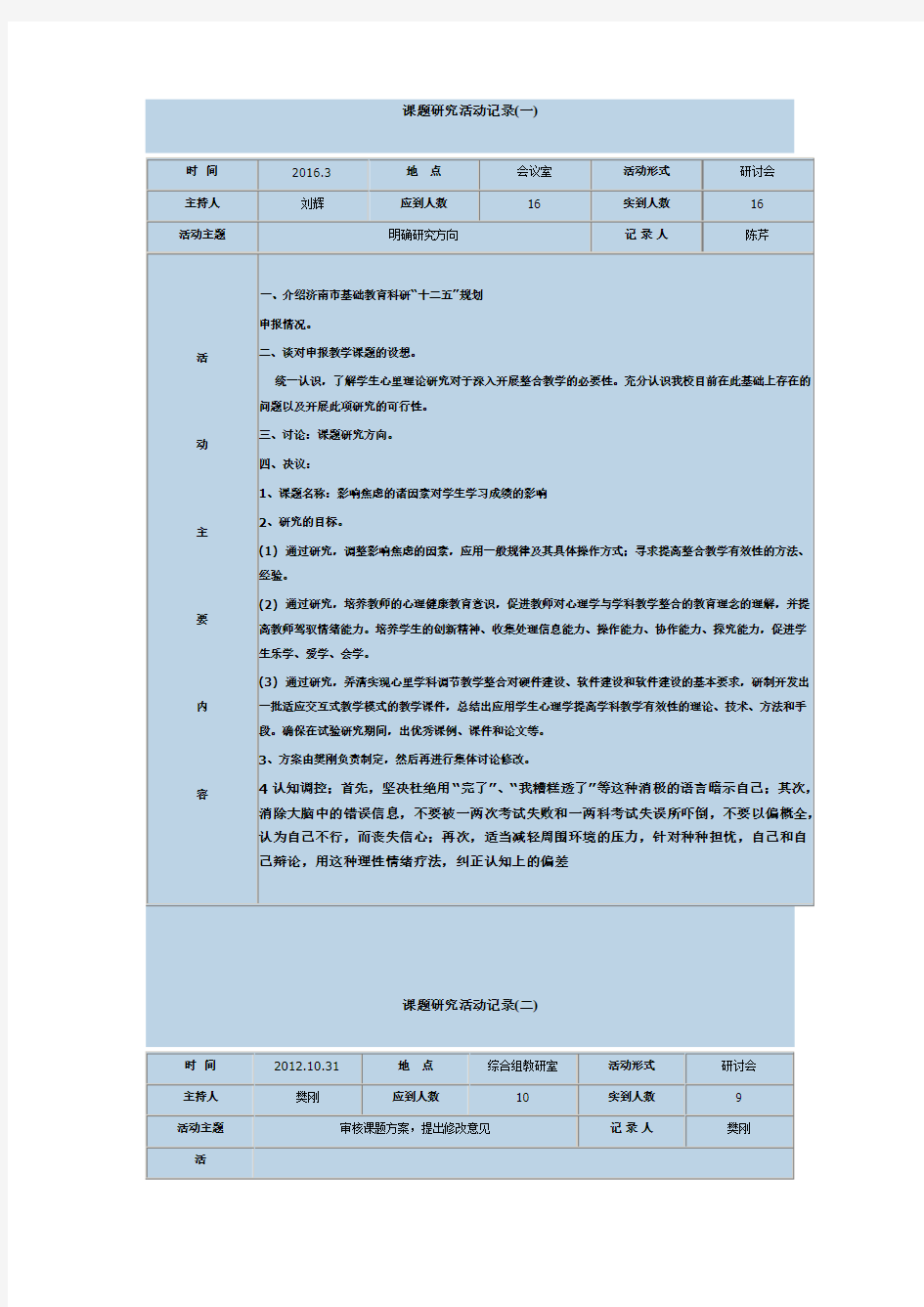 课题研究活动记录