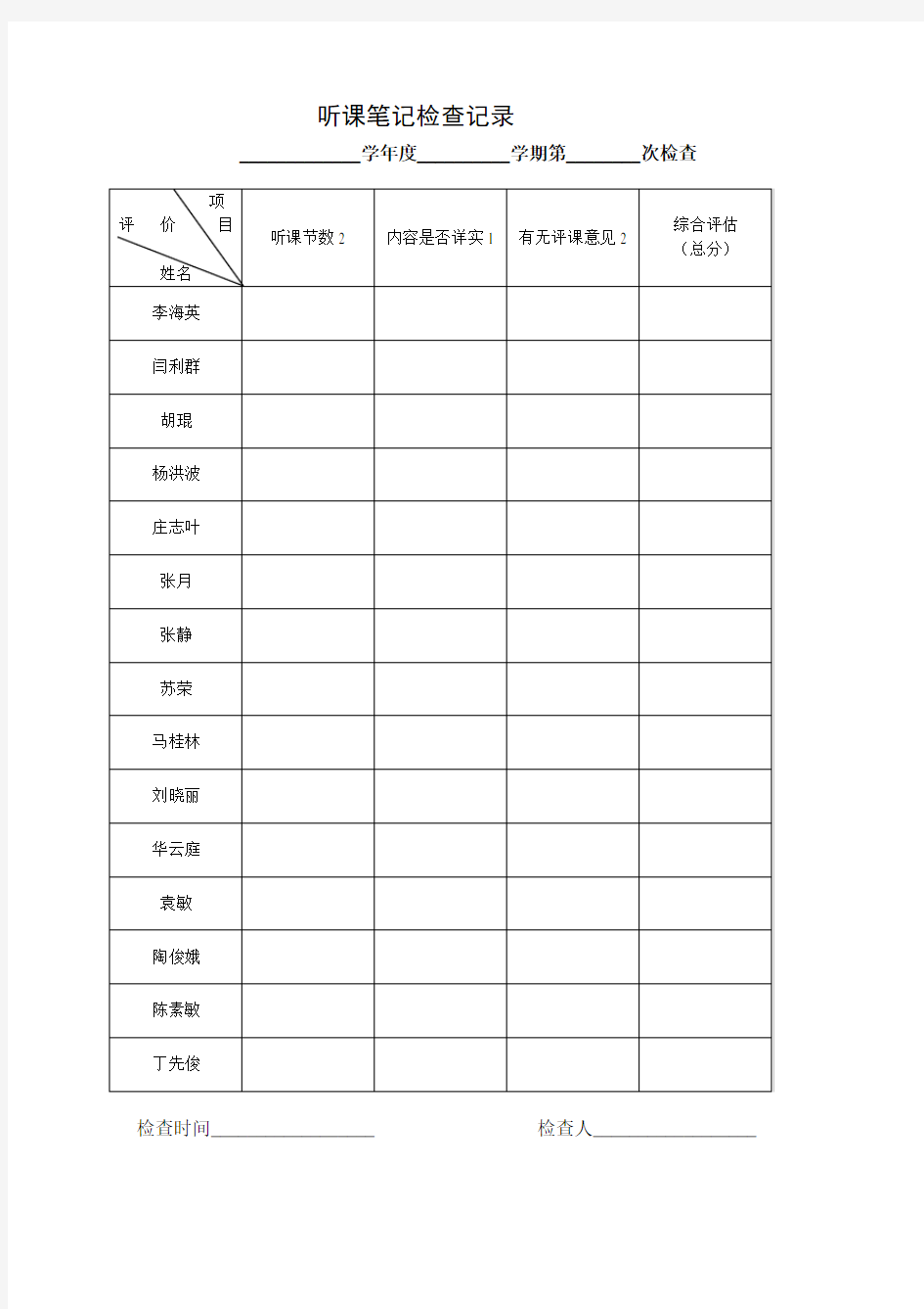 听课检查记录表