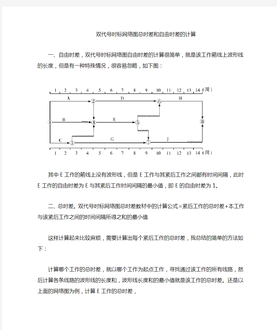 双代号时标网络计划总时差与自由时差计算的方法总结