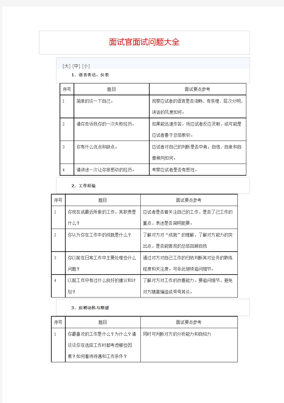 面试官面试问题大全