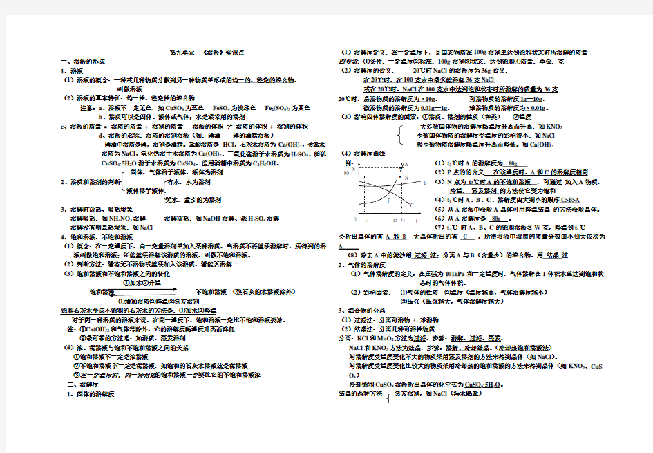九年级化学溶液知识点梳理