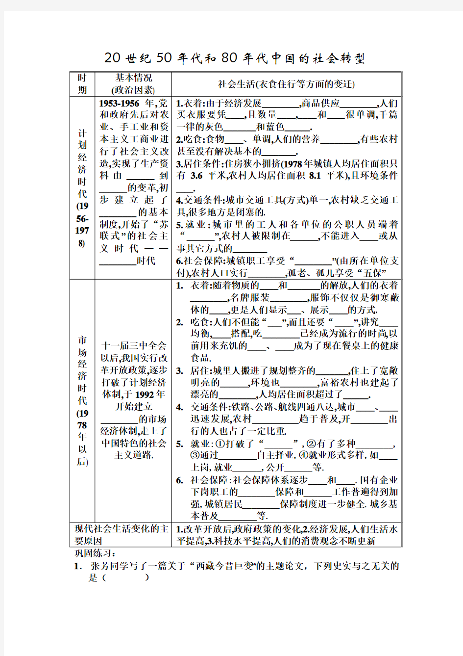 20世纪50年代和80年代中国的社会转型