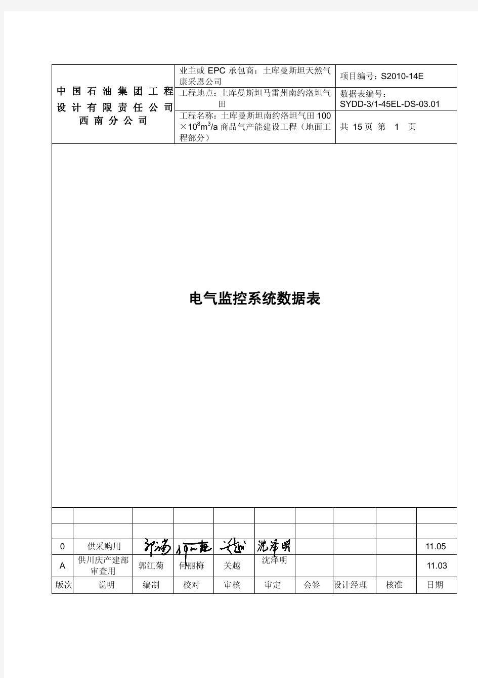 SYDD-3-1-45EL-DS-03.01  电气监控系统数据表 REV0