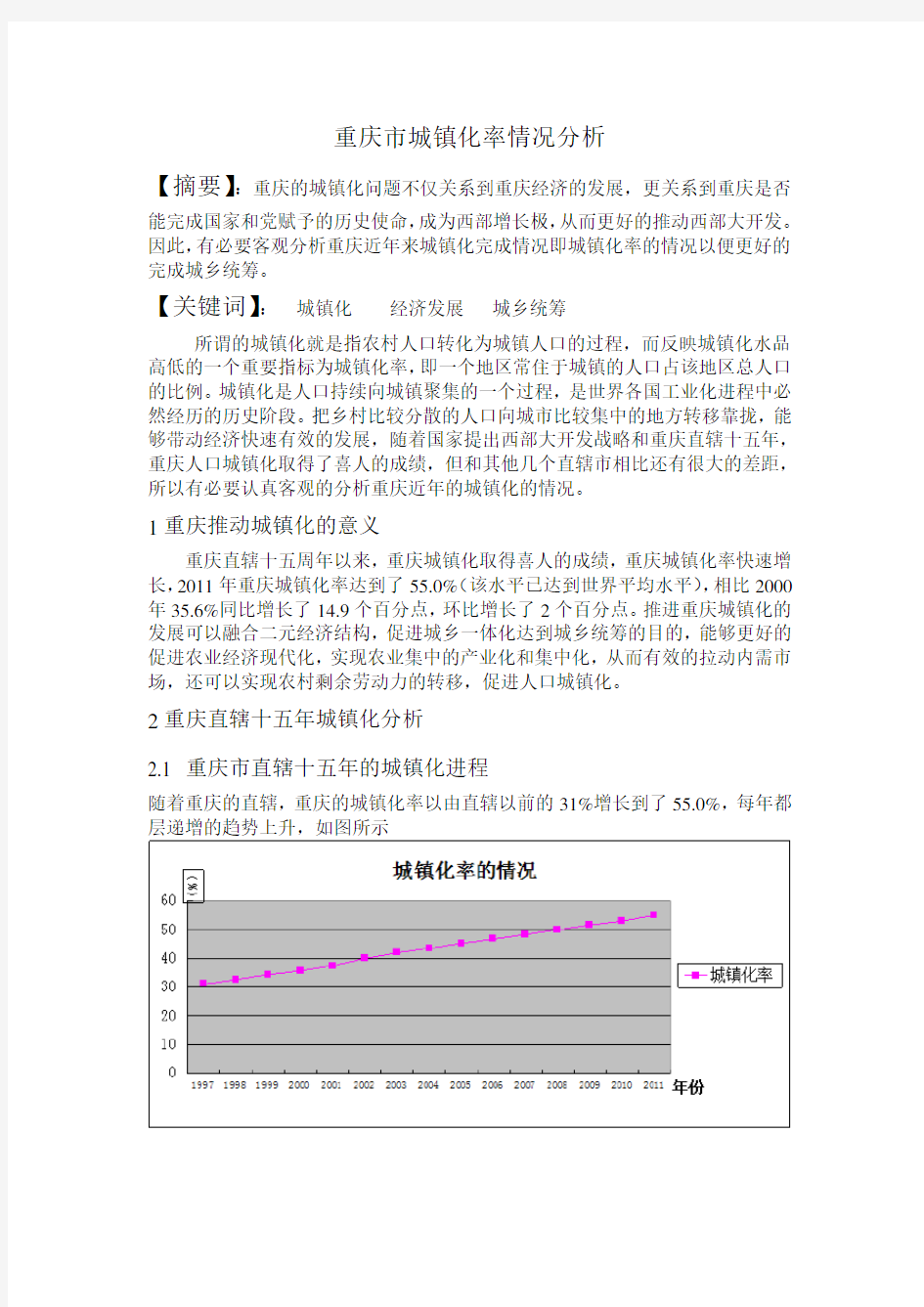 重庆市城镇化率情况分析