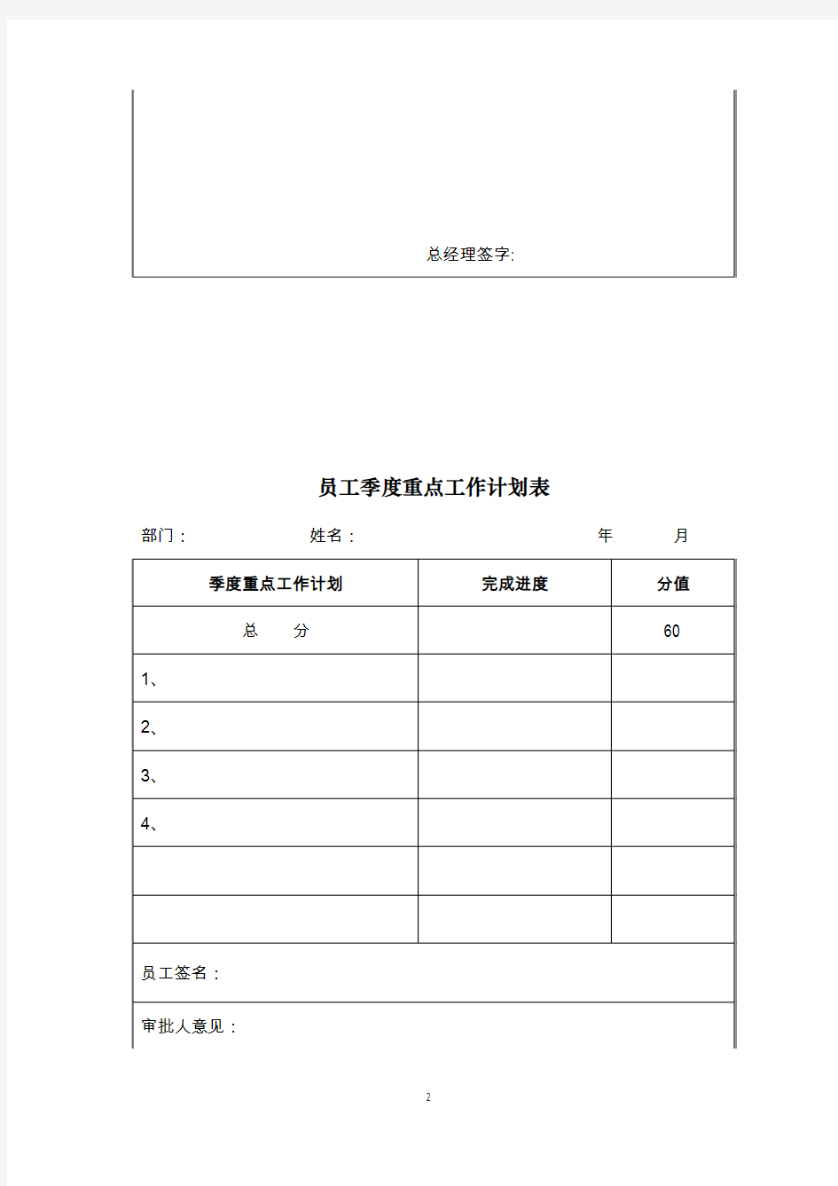 部门月度重点工作计划表