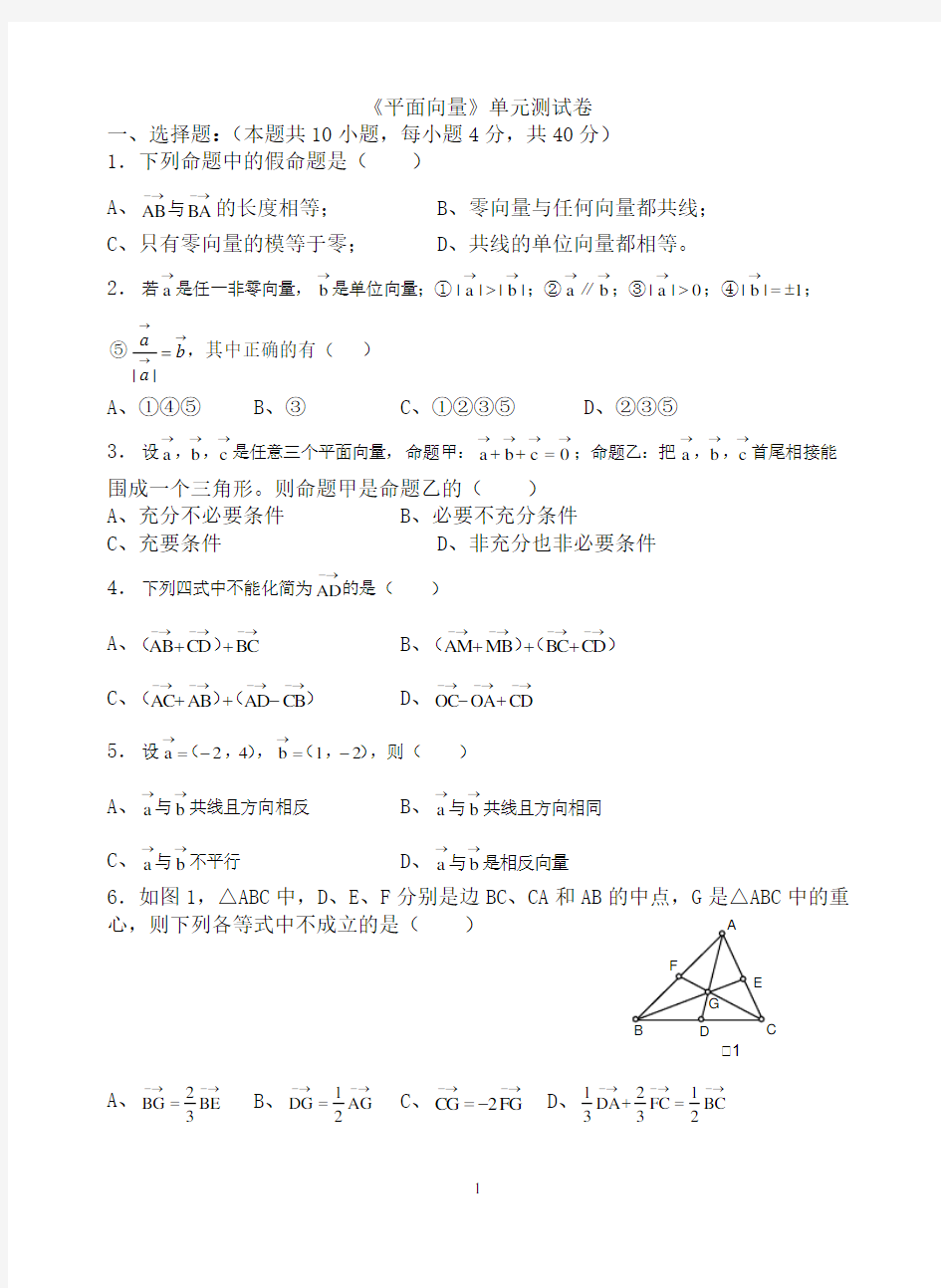 平面向量单元测试卷及答案