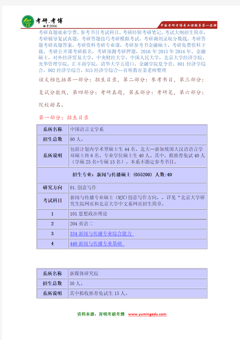 2016年北京大学新闻与传播专硕MJC考研辅导班真题参考书院校排名解析