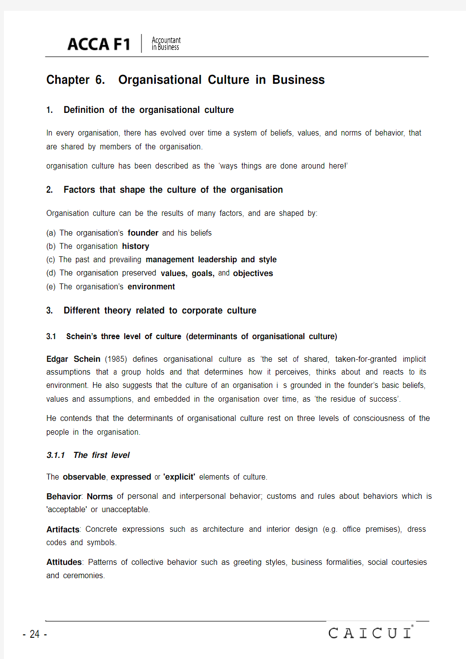 02-ACCA-F1-讲义-基础-PART A-Chapter 6 Organisational Culture in Business-1
