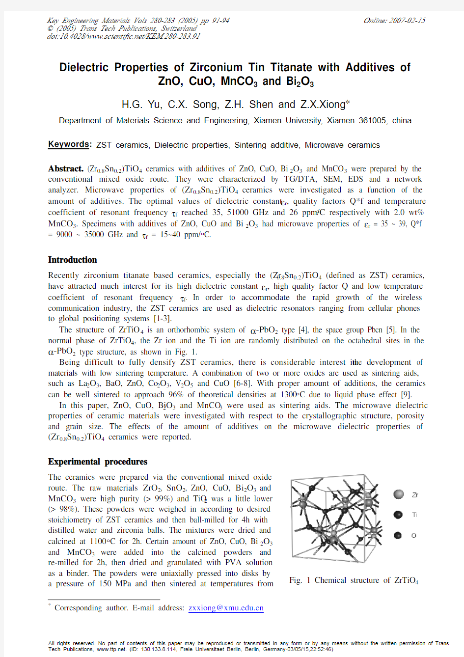 Dielectric Properties of Zirconium Tin Titanate with Additives of