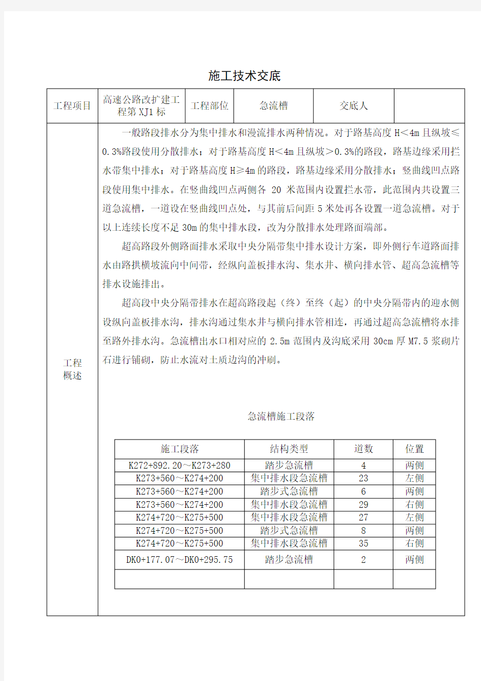 急流槽施工技术交底