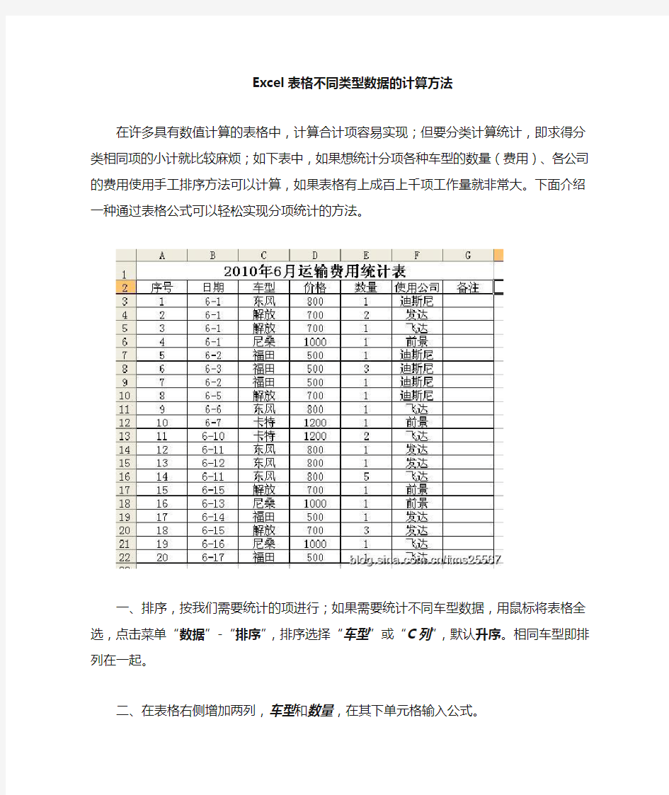 Excel表格不同类型数据的计算