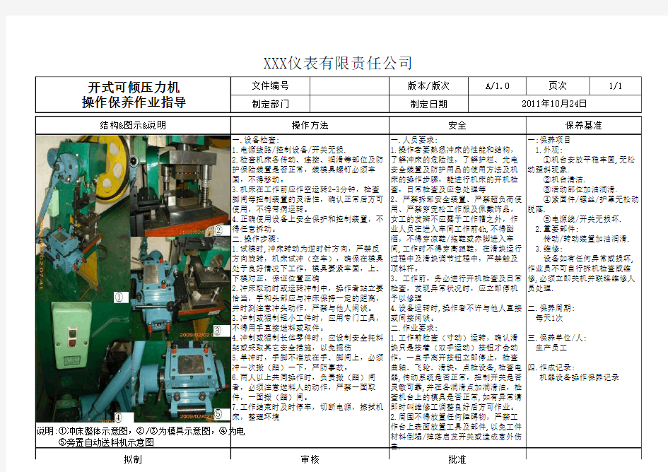 开式可倾冲床操作保养作业指导书SOP