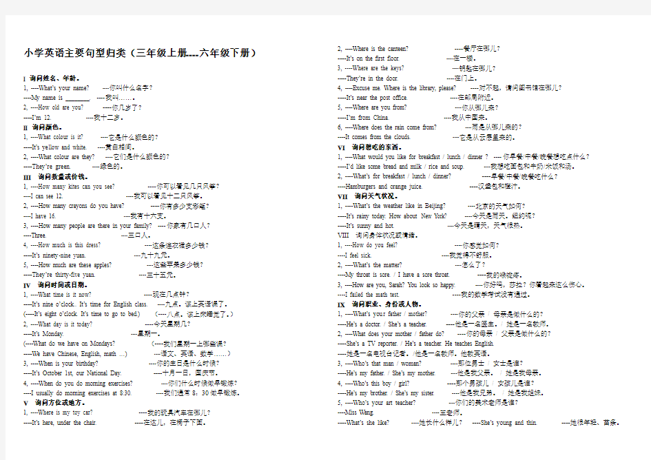 小学英语句型总复习