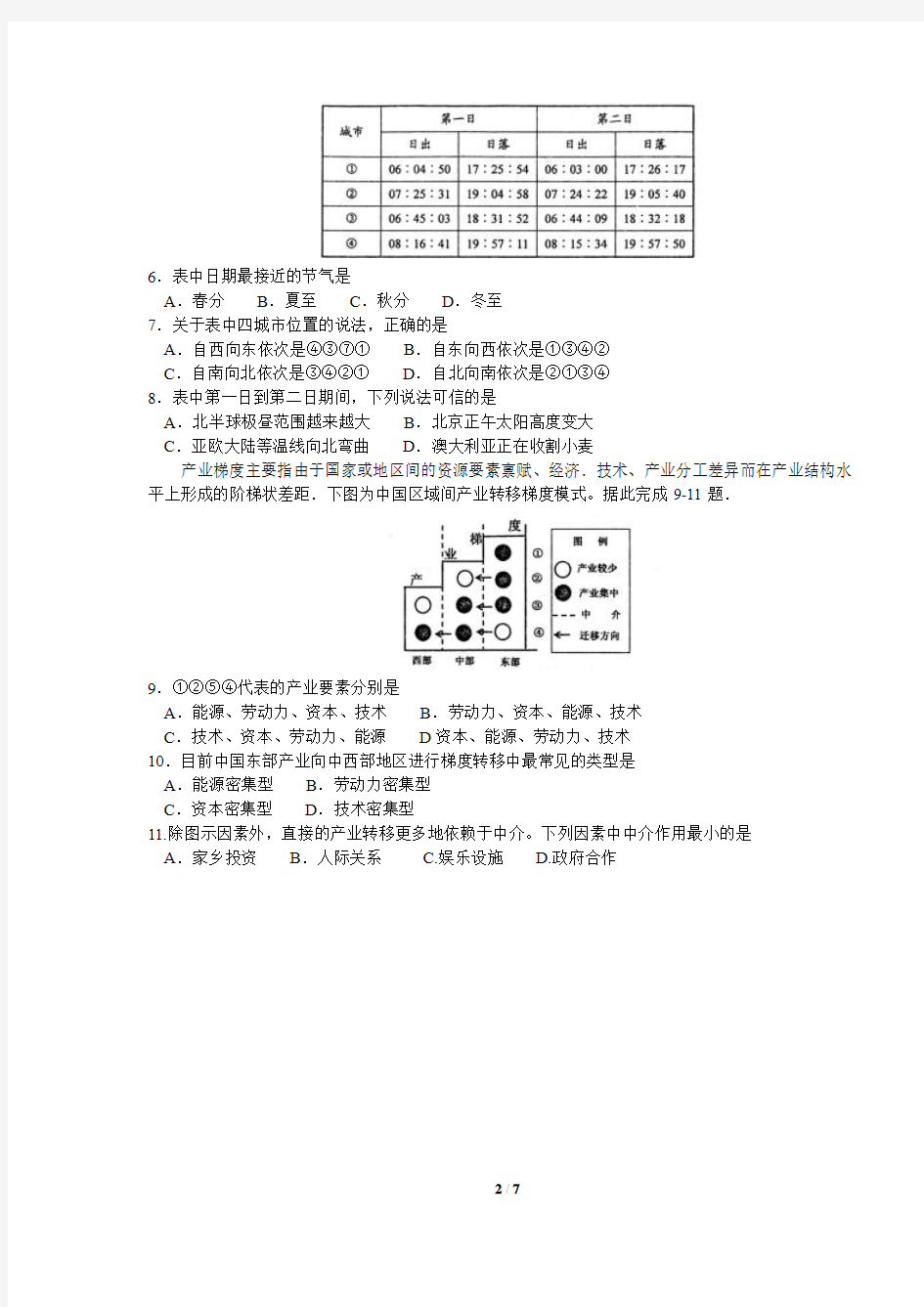 安徽省马鞍山市2018届高三第二次教学质量监测文综地理试题及答案 -