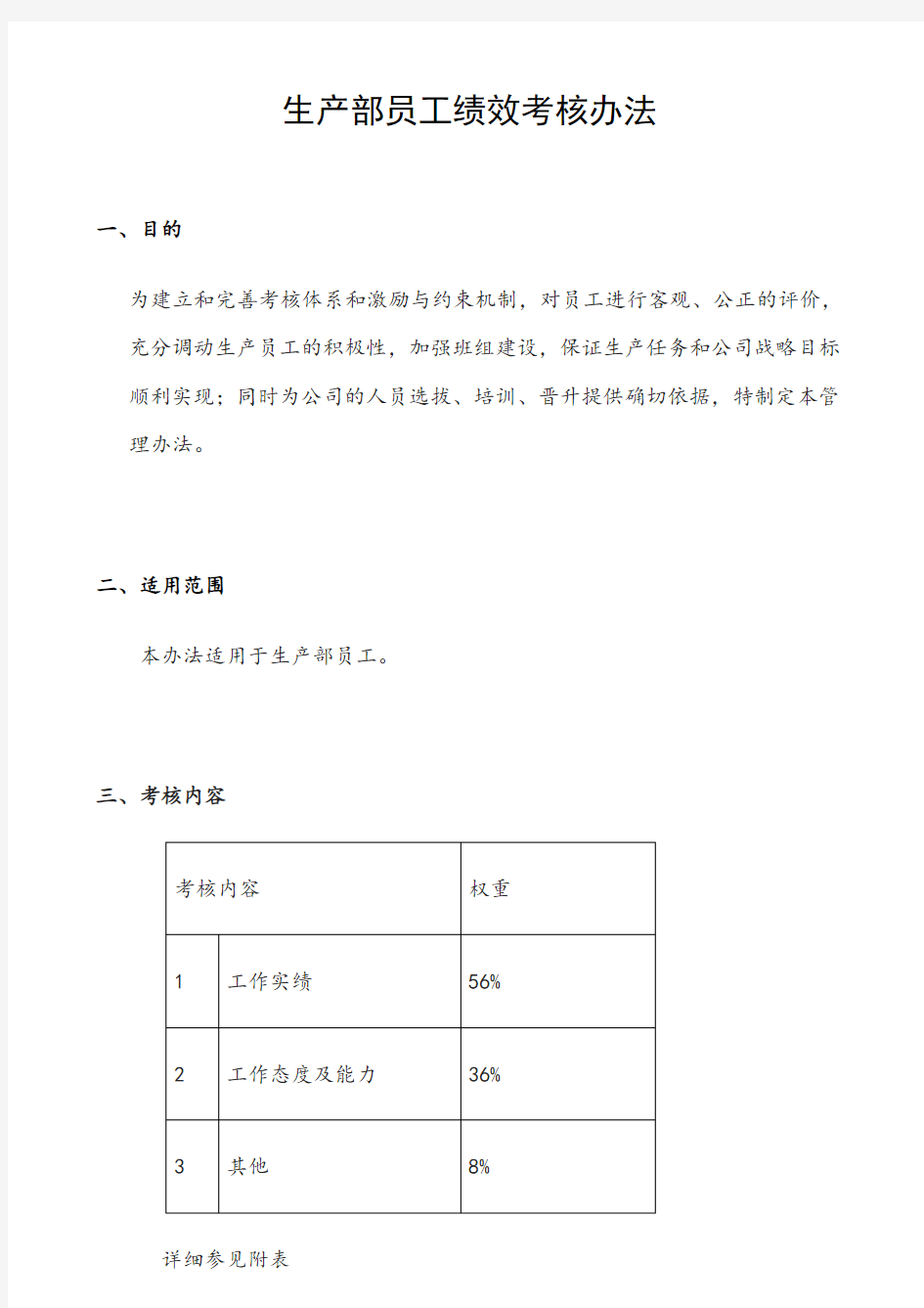 完整生产部绩效考核办法及考核表