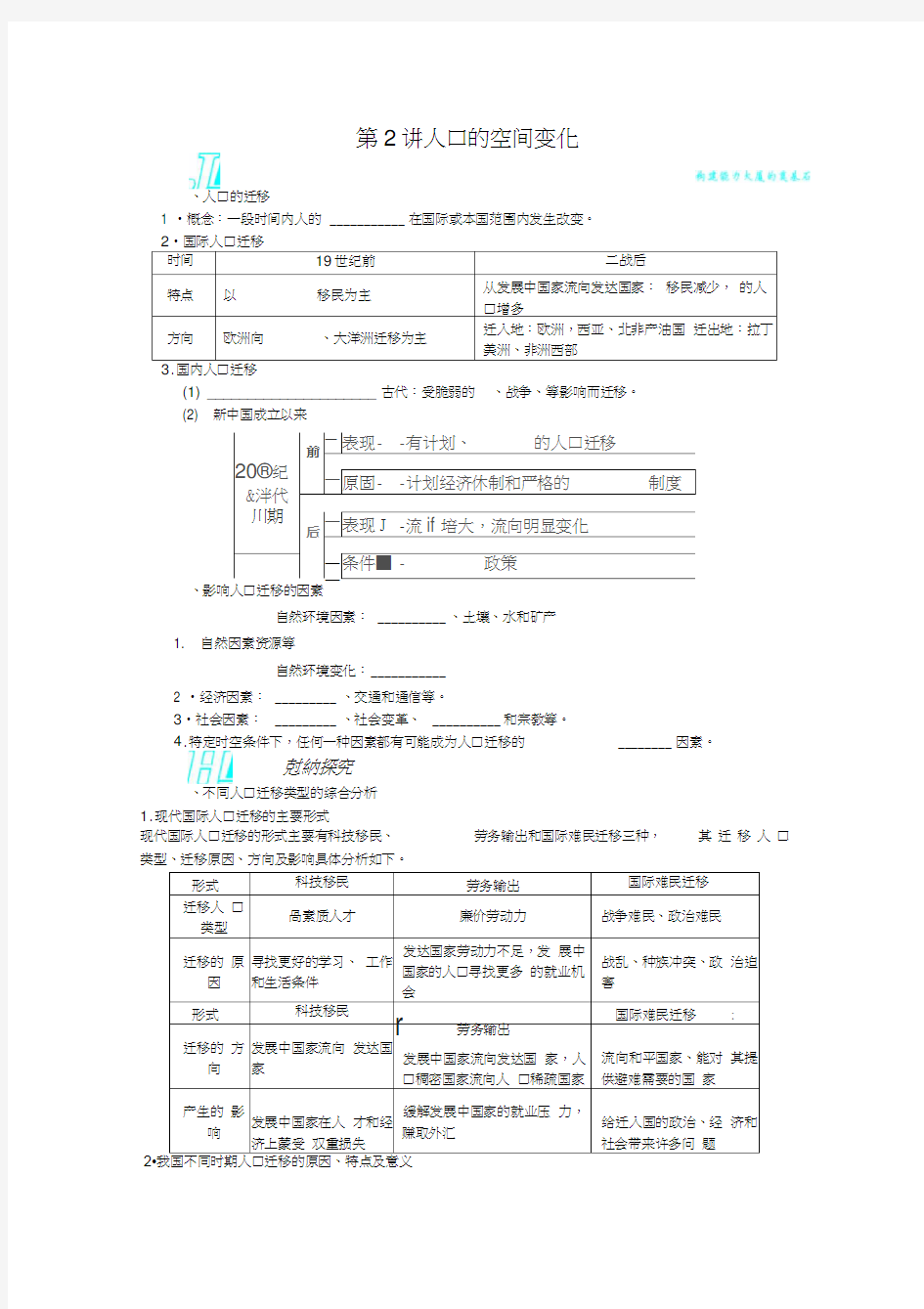 高考地理(人教版全国)一轮复习教学案第6章人口的变化第2讲人口的空间变化