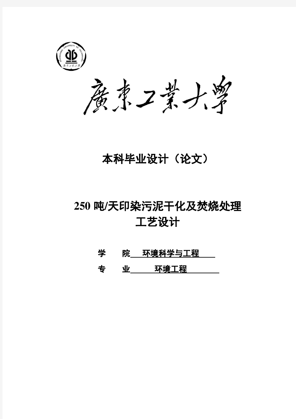 250吨每天污泥干化及焚烧处理工艺设计_毕业设计