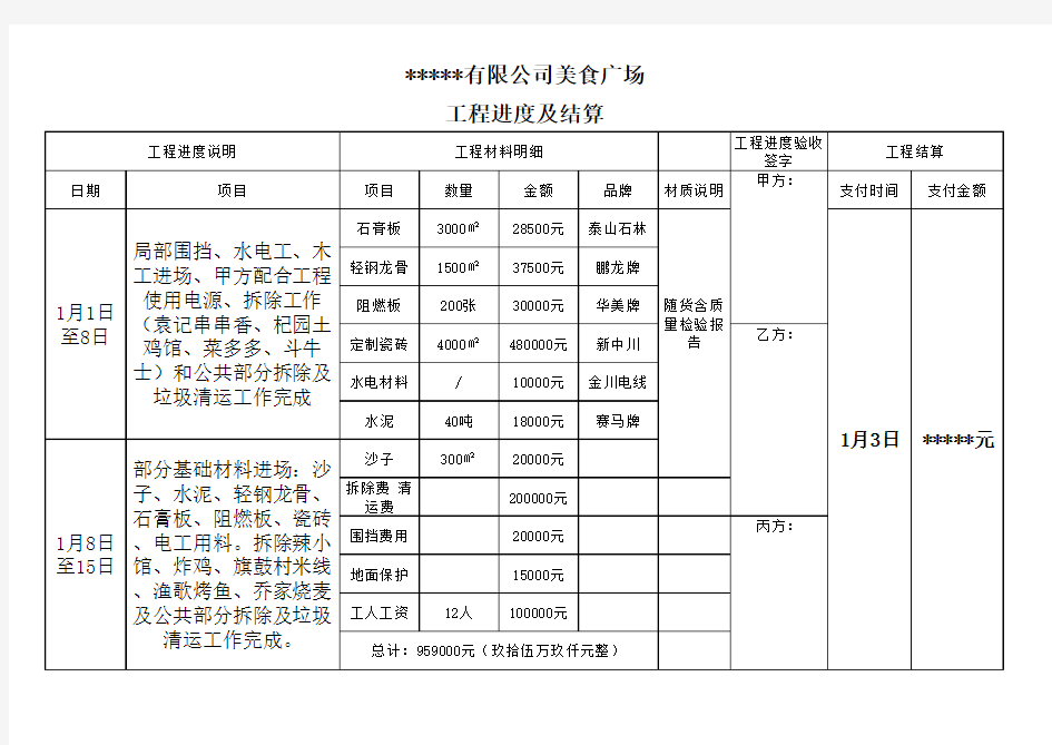 工程进度计划表